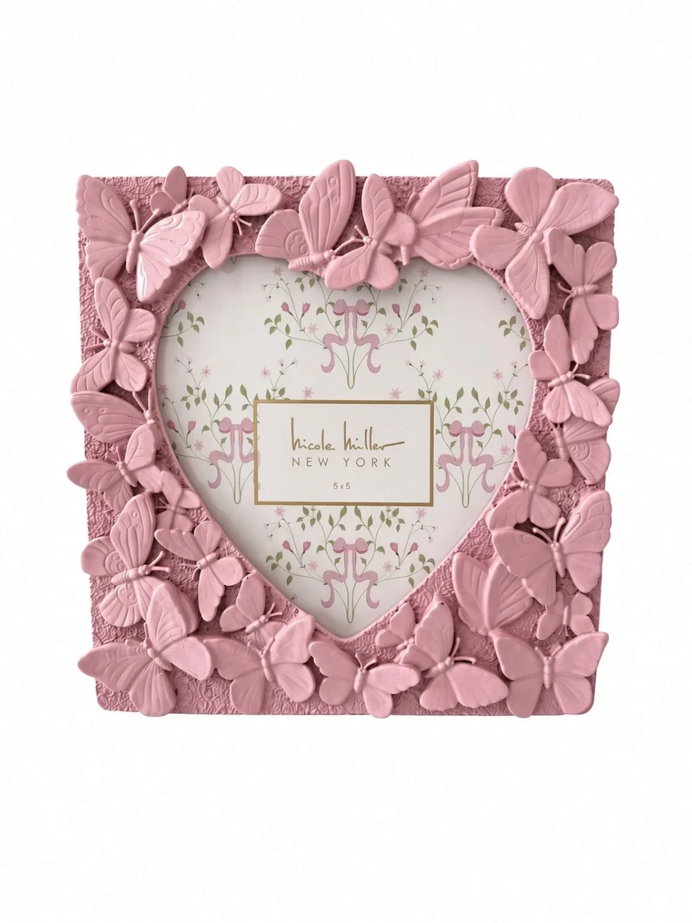 Nicole Miller 3D Pink Butterfly Heart Picture Frame 5x5 NWT